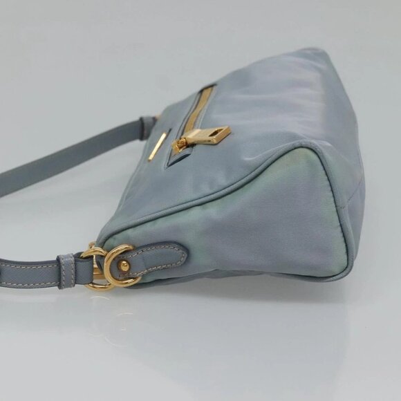 PRADA Shoulder Bag Nylon Light Blue Gold Auth - Picture 4 of 16